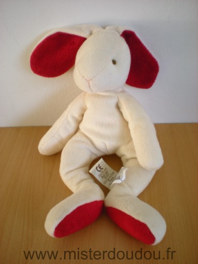 Doudou Lapin Baby nat Ecru rouge 