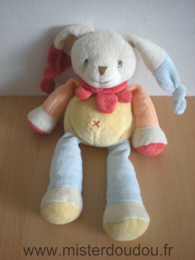 Doudou Lapin Baby nat Jaune orange bleu rouge Etiquette de la marque coupée, peut être babynat