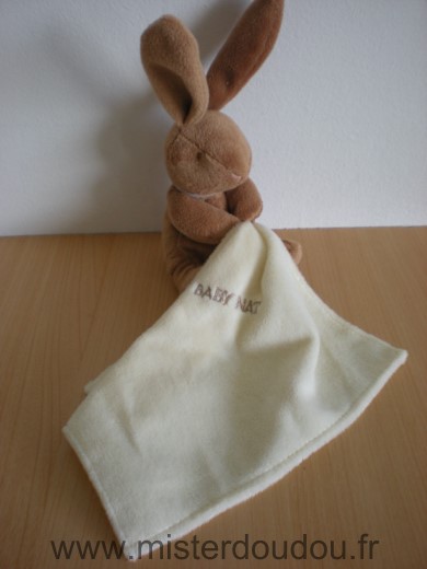 Doudou Lapin Baby nat Marron mouchoir  jaune 