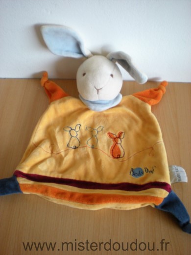 Doudou Lapin Baby nat Orange  bleu marine 