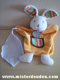 Doudou Lapin Baby nat Orange mouchoir blanc 