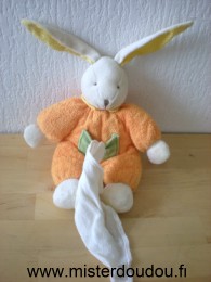 Doudou Lapin Baby nat Orange mouchoir blanc 