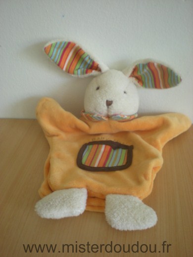 Doudou Lapin Baby nat Orange oreilles rayes 