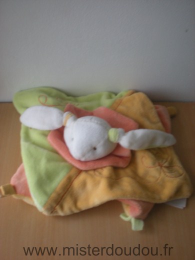 Doudou Lapin Baby nat Orange vert blanc dessous jaune 