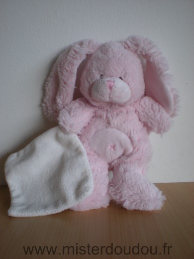 Doudou Lapin Baby nat Rose mouchoir blanc 