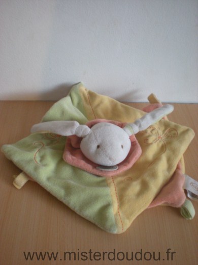 Doudou Lapin Baby nat Vert jaune orange 