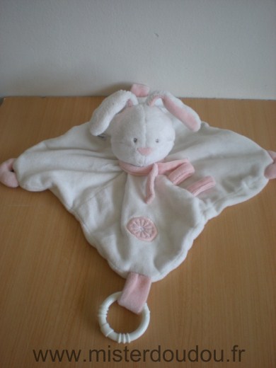 Doudou Lapin Baby sun Blanc rose anneau dentition 