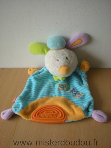 Doudou Lapin Baby sun Bleu orange vert ahoy anneau de dentition 