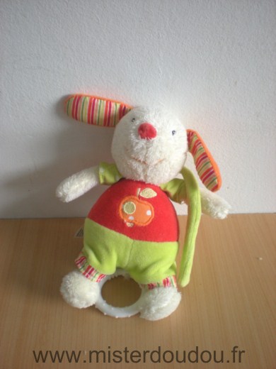 Doudou Lapin Baby sun Rouge vert motif pomme 