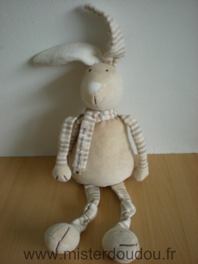 Doudou Lapin Bout chou Beige ecru rayures 