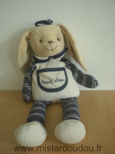 Doudou Lapin Bout chou Blanc bleu marrine poche bout chou 