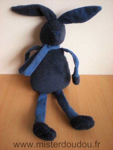 Doudou Lapin Bout chou Bleu marine et bleu motifs etoiles 