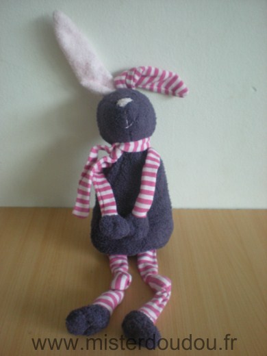 Doudou Lapin Bout chou Violet rose rayé 