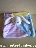 Doudou Lapin Cmp Bleu rose jaune pastels 