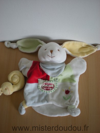 Doudou Lapin Doudou et compagnie Barnabe le petit jardinier blanc rouge bleu vert escargot 