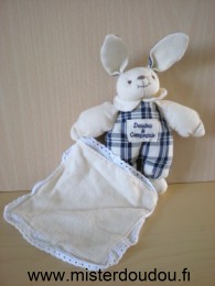 Doudou Lapin Doudou et compagnie Beige clair bleu marrine dantelle blanche 