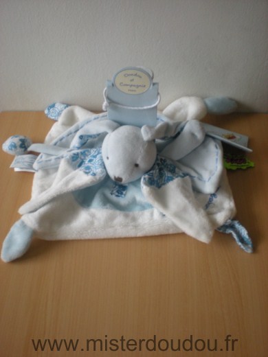 Doudou Lapin Doudou et compagnie Blanc bleu 