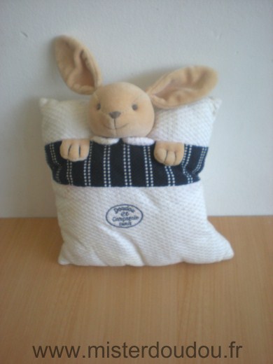 Doudou Lapin Doudou et compagnie Blanc bleu marine Taché au dos