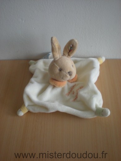 Doudou Lapin Doudou et compagnie Blanc col orange 