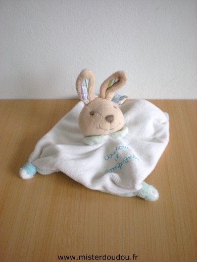 Doudou Lapin Doudou et compagnie Blanc dessus bleu turquoise dessous 