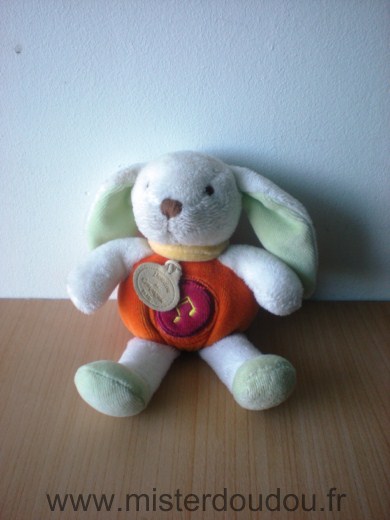 Doudou Lapin Doudou et compagnie Blanc orange vert La boite sonore ne fonctionne plus