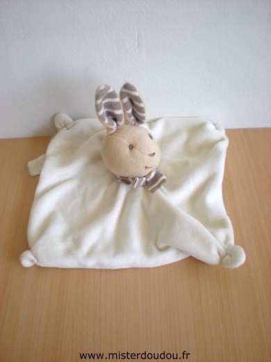 Doudou Lapin Doudou et compagnie Blanc oreilles rayée marron blanc 