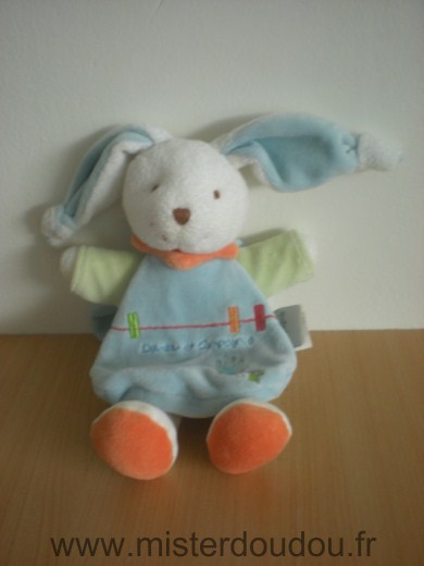 Doudou Lapin Doudou et compagnie Blanc vert cape bleue 