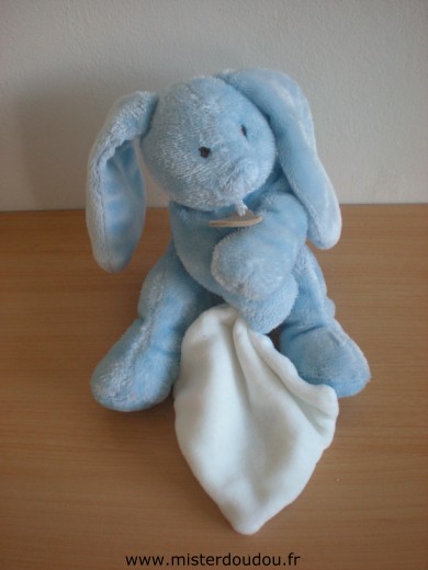 Doudou Lapin Doudou et compagnie Bleu mouchoir blanc 