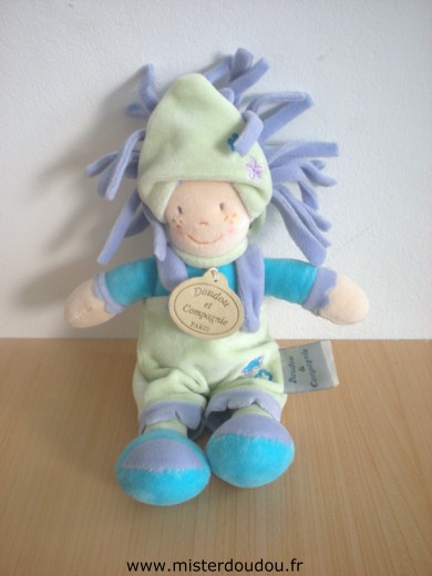 Doudou Lapin Doudou et compagnie Bleu vert mauve 