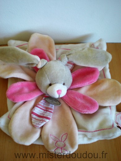 Doudou Lapin Doudou et compagnie Celestine rose blanc petales roses 