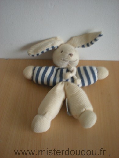 Doudou Lapin Doudou et compagnie Ecru bleu 