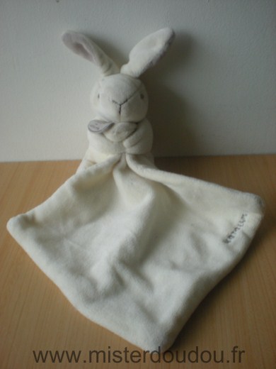 Doudou Lapin Doudou et compagnie Ecru mouchoir ecru derriere des oreilles gris 