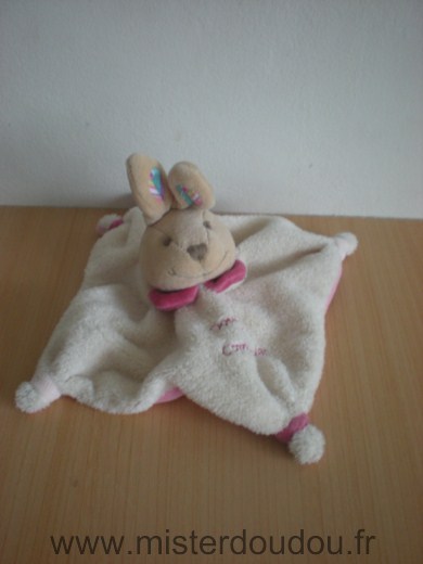 Doudou Lapin Doudou et compagnie Ecru rose dessous 