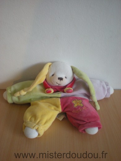 Doudou Lapin Doudou et compagnie Lapinou jaune vert mauve rouge 