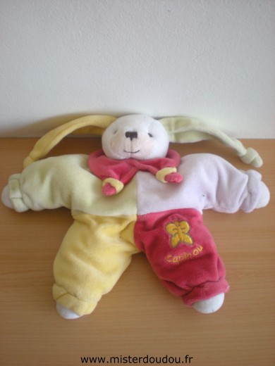 Doudou Lapin Doudou et compagnie Lapinou mauve jaune vert rouge Semi plat