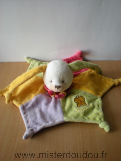 Doudou Lapin Doudou et compagnie Lapinou mauve vert jaune rouge en etoiles 