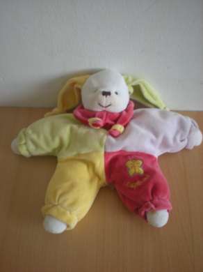 Doudou Lapin Doudou et compagnie Lapinou vert jaune mauve rouge 