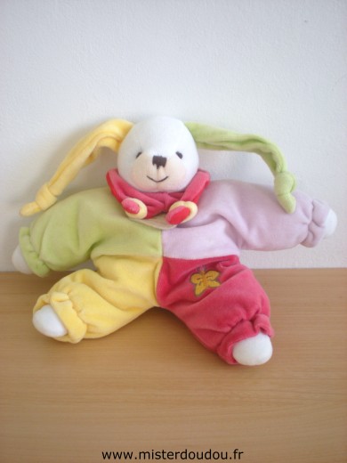 Doudou Lapin Doudou et compagnie Lapinou vert jaune rouge mauve Semi plat