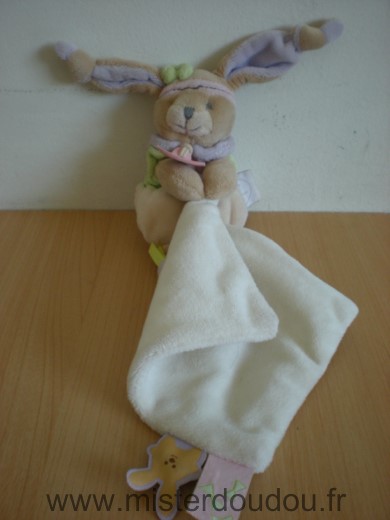 Doudou Lapin Doudou et compagnie Lila mauve vert mouchoir blanc 