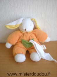 Doudou Lapin Doudou et compagnie Orange poche verte baby nat mouchoir blanc 