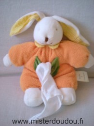 Doudou Lapin Doudou et compagnie Orange poche verte mouchoir blanc 