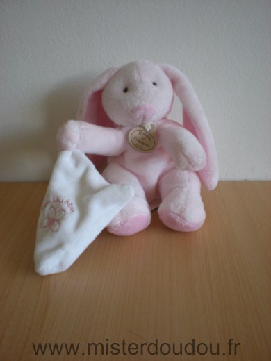 Doudou Lapin Doudou et compagnie Rose mouchoir blanc 