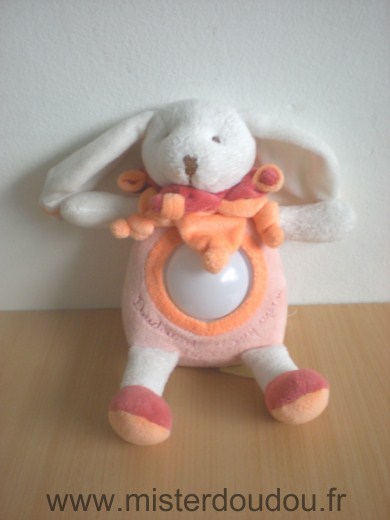 Doudou Lapin Doudou et compagnie Rose orange blanc veilleuse Veilleuse lumineuse