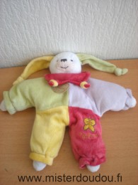 Doudou Lapin Doudou et compagnie Vert mauve rouge jaune lapinou 