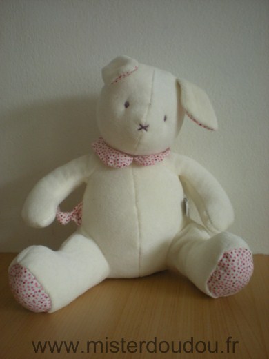 Doudou Lapin Du pareil au même Blanc points roses 