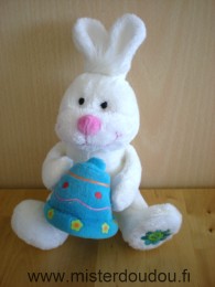 Doudou Lapin Gipsy Blanc cloche bleue Musical quand on appuie sur sa patte