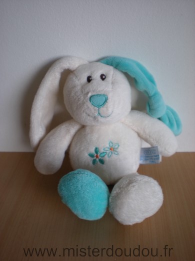 Doudou Lapin Gipsy Ecru bleu fleur bleu 