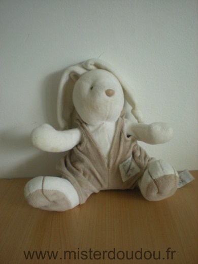 Doudou Lapin Happy horse Blanc salopette beige 