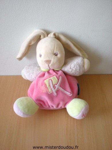 Doudou Lapin Kaloo Rose blanc vert Les oreilles sont usées, petit prix pour dépanner