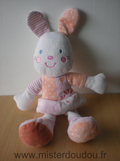 Doudou Lapin Kiabi baby Rose blanc 